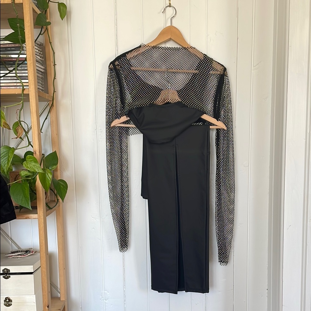 Elegant Black skirt with Sparkling Mesh see through top